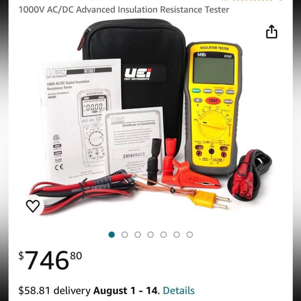 New in Box 1000V AC/DC Advanced Insulation Resistance Tester